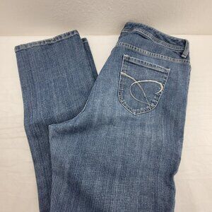 Chico’s Platinum Denim Abalone Straight Leg Blue Jeans 2.5 Tall sz 14 Tall Long